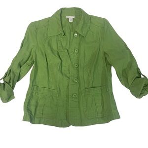 Charter Club Green Button-Up Blazer 100% Linen Small S